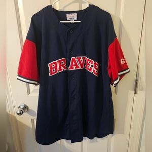 Vintage Vtg Starter Atlanta Braves Chipper Jones Button Jersey Size 2XL